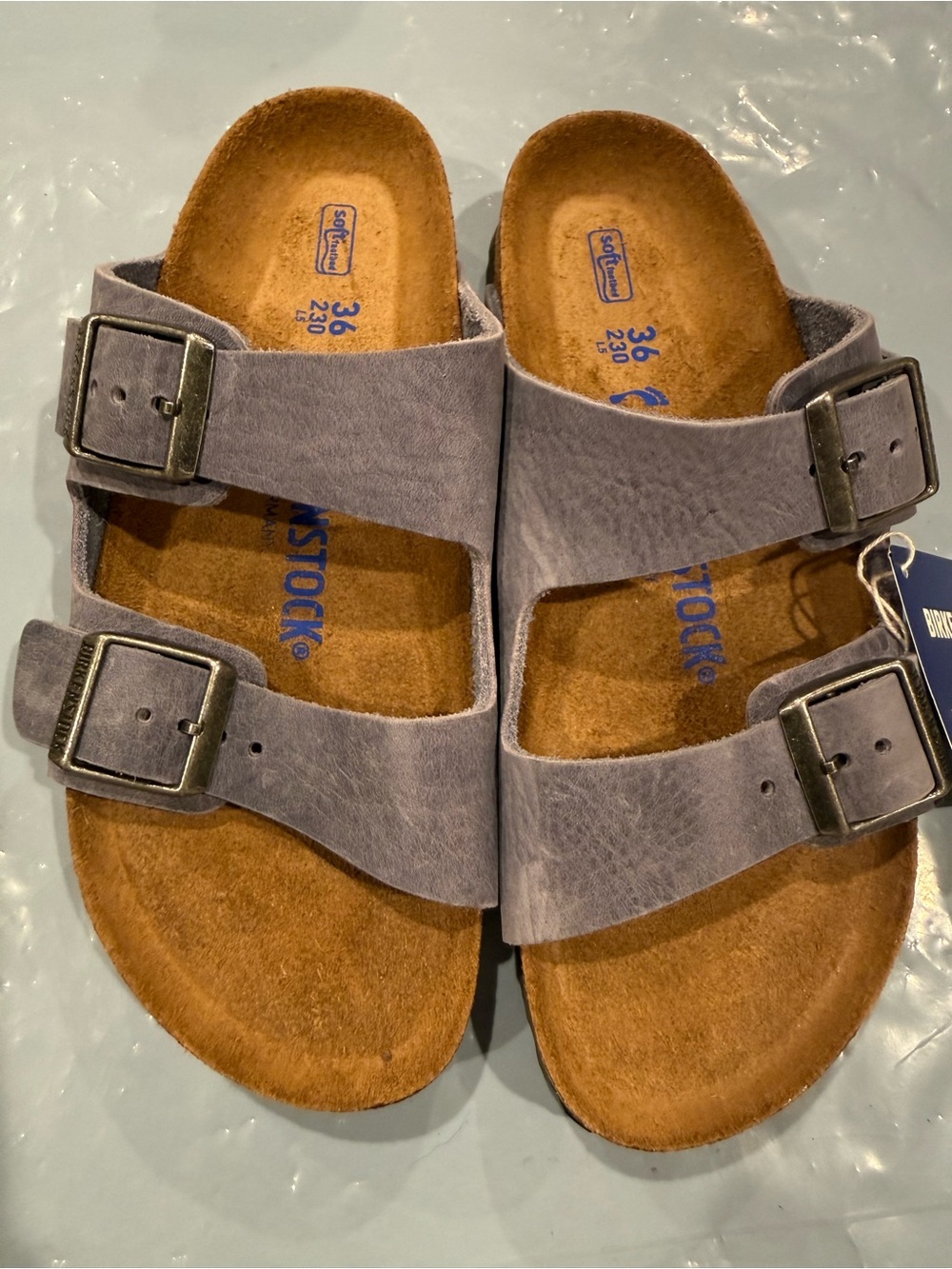 Birkenstock Arizona Two-Strap Sandals - Dusty blue new oiled leather